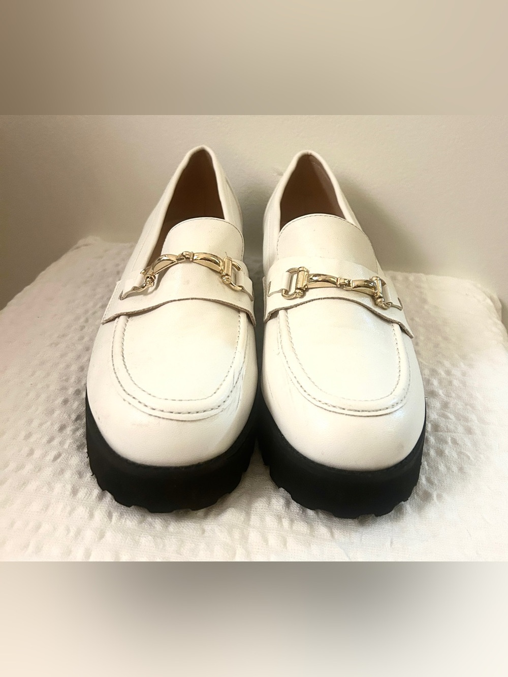 Raid London White Loafers with Black Chunky Soles • Size 9